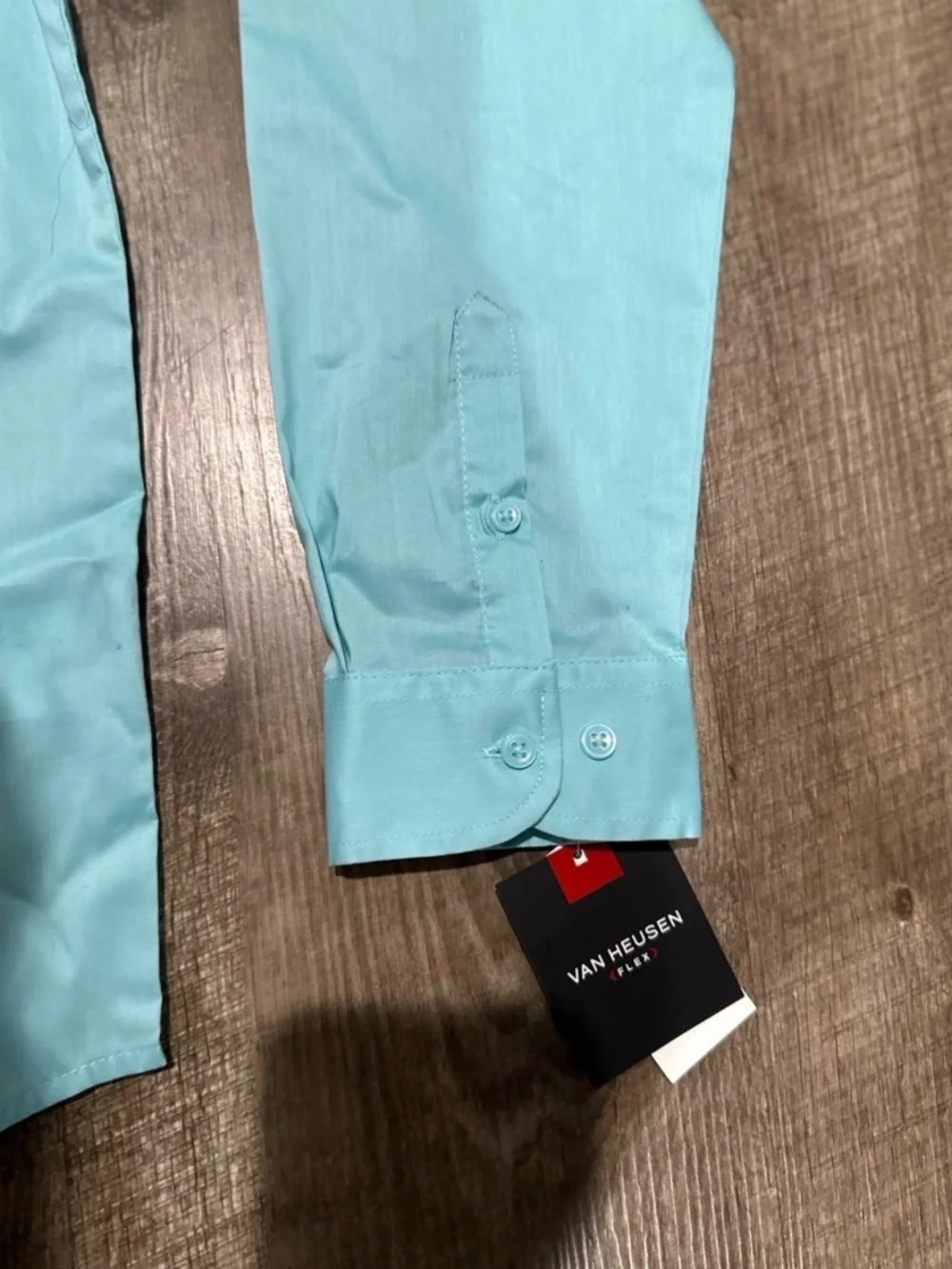 Van Heusen Dress Shirt and Clip Tie Set aqua/ light blue Boys size Large 14-16.
